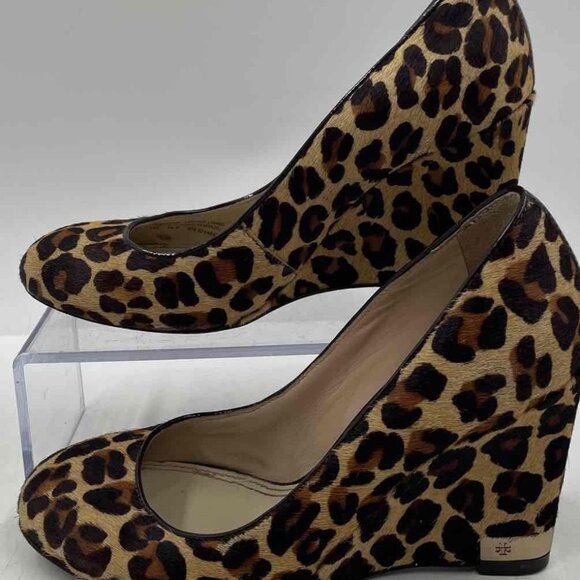 Tory Burch Astoria Leopard Print Calf Hair Leather wedge - Picture 1 of 7